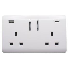 ART-SKT213USB31ACWH  2 Gang 13Amp Short S/W Double Socket With 1 x Type A & 1 x Type C 3.1mAh USB Ice White